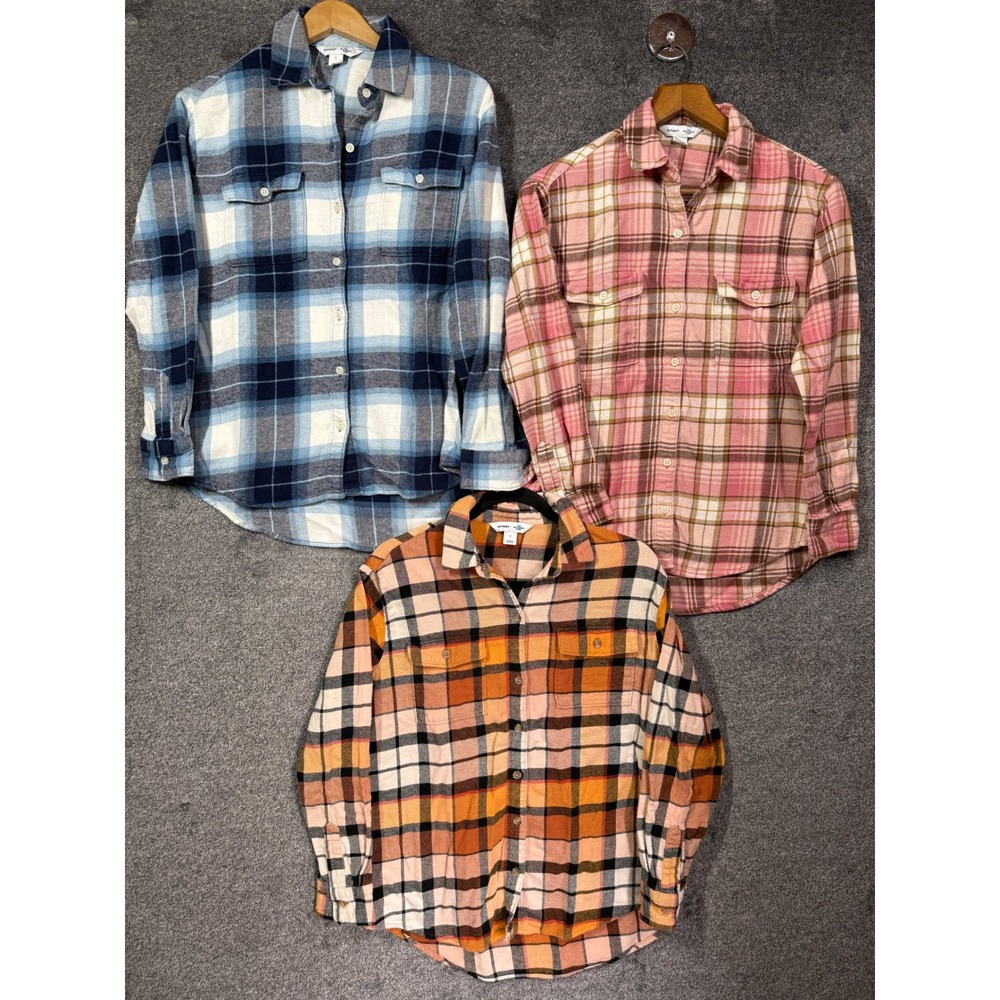 Old Navy The Boyfriend Shirt Flannel Plaid Bundle 3 Pack Cotton Small Womens